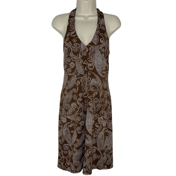 Trina Turk Women’s Brown Paisley Halter Neck Knit Sheath Dress Stretch Size 4 - Picture 1 of 5